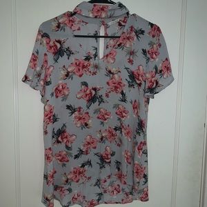 ILLA ILLA Floral Cut Out Choker High Low Tunic Top